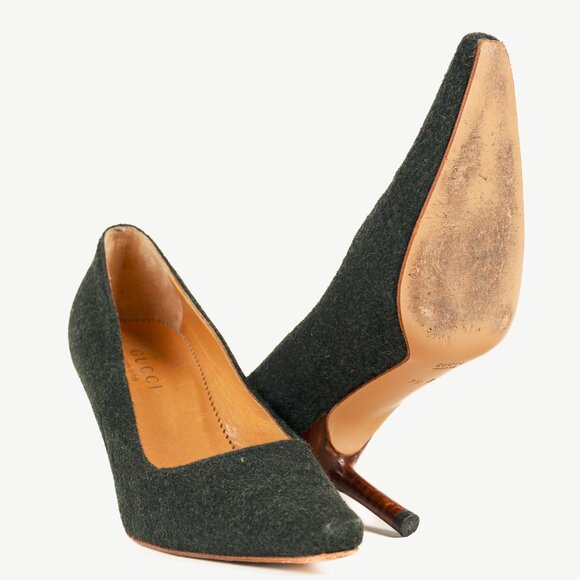 Gucci Tom Ford Era Green Wool Pointed-Toe Heels - Picture 4 of 9